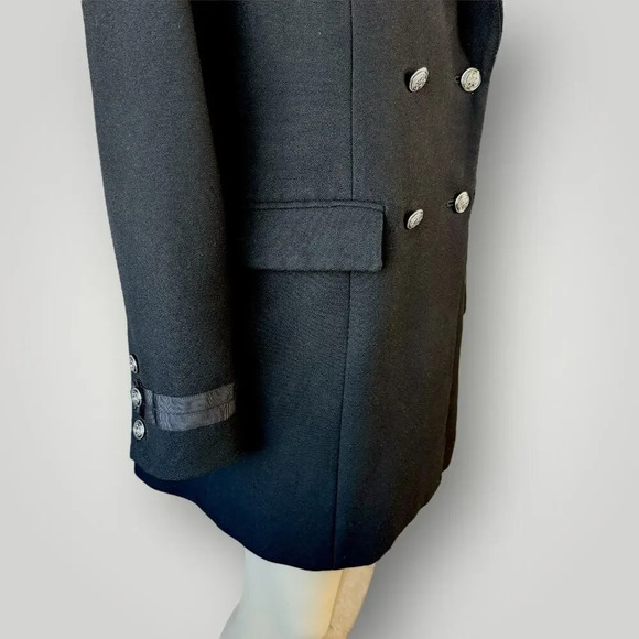White House Black Market Military Double Breast Trench Coat Lined Size L Black - Picture 8 of 16
